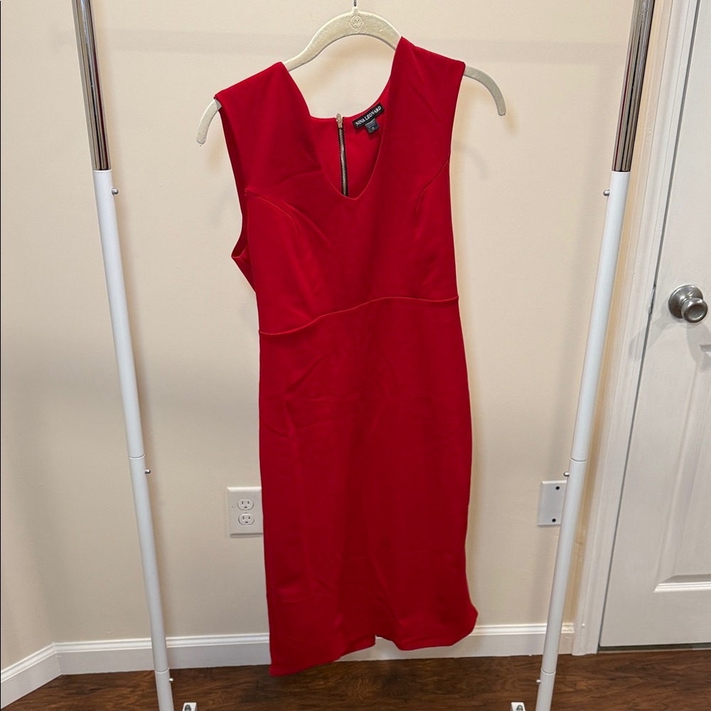 Nina Leonard Vibrant Red Midi Dress